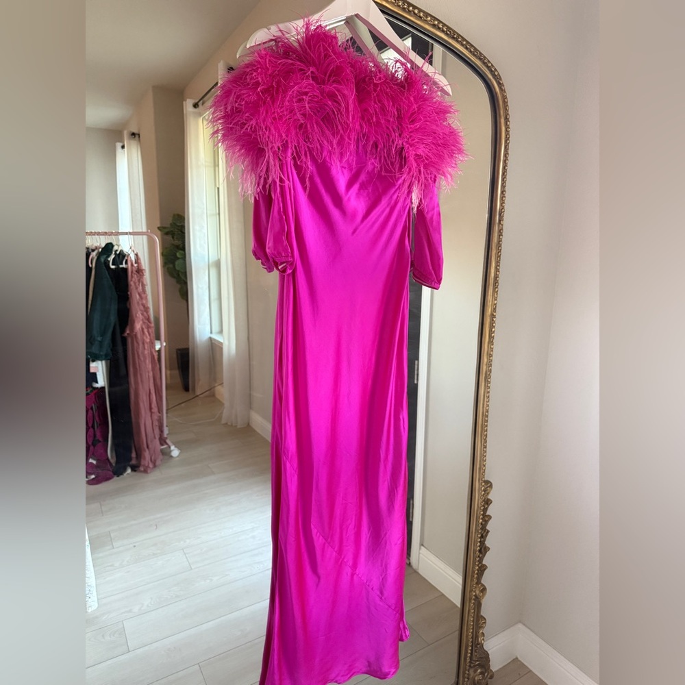 Cult Gaia Terra Feather Gown in Pink Anemone - Picture 10 of 12